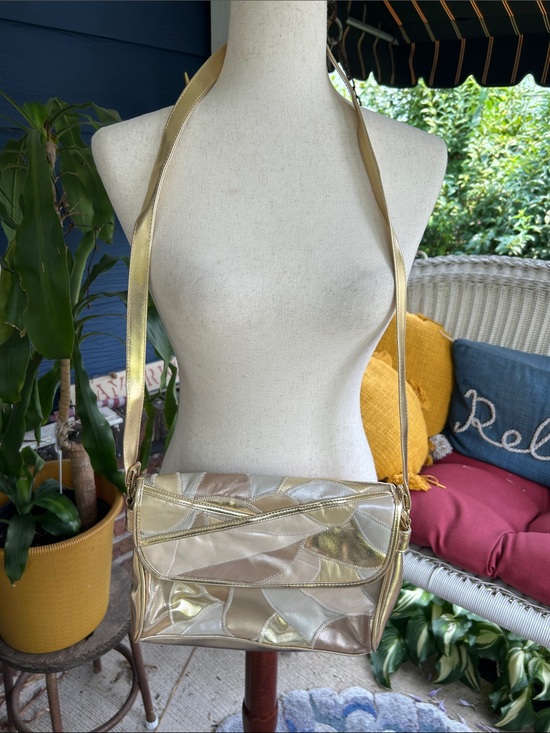 Vintage Handbags - Vintage Gold Patchwork Crossbody Bag